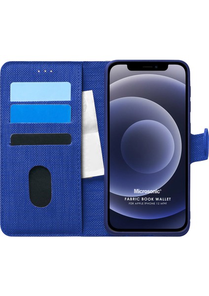 Apple İphone 12 Mini Kılıf Fabric Book Wallet Lacivert