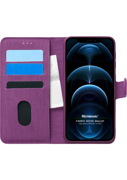 Apple İphone 12 Pro Max Kılıf Fabric Book Wallet Mor
