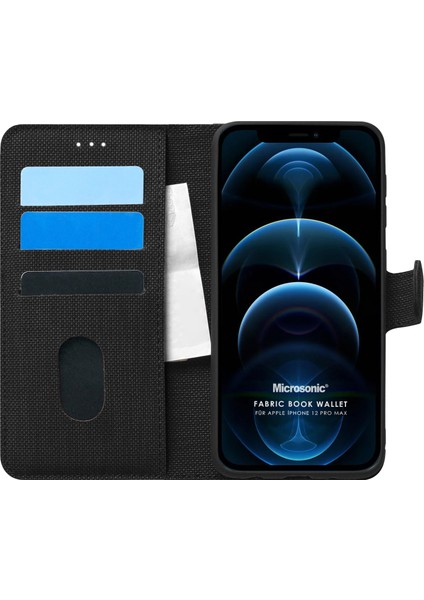 Apple İphone 12 Pro Max Kılıf Fabric Book Wallet Siyah