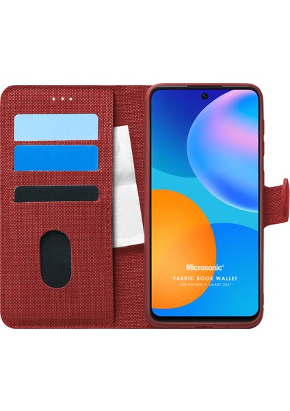 Huawei P Smart 2021 Kılıf Fabric Book Wallet Kırmızı