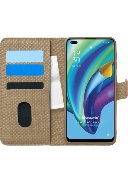 Oppo Reno 4 Lite Kılıf Fabric Book Wallet Gold