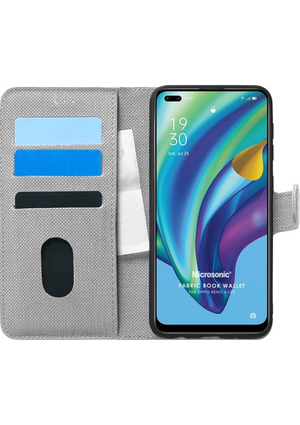 Oppo Reno 4 Lite Kılıf Fabric Book Wallet Gri