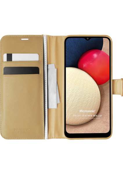 Samsung Galaxy A02S Kılıf Delux Leather Wallet Gold