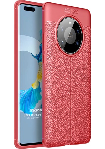 Huawei Mate 40 Pro Kılıf Deri Dokulu Silikon Kırmızı