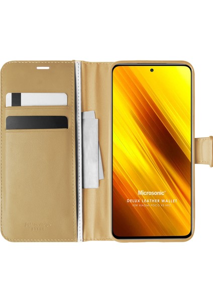 Xiaomi Poco X3 Nfc Kılıf Delux Leather Wallet Gold