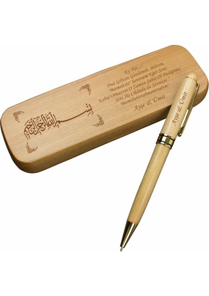 İsme Özel Ahşap Kutulu Lüx Tükenmez Kalem Besmele