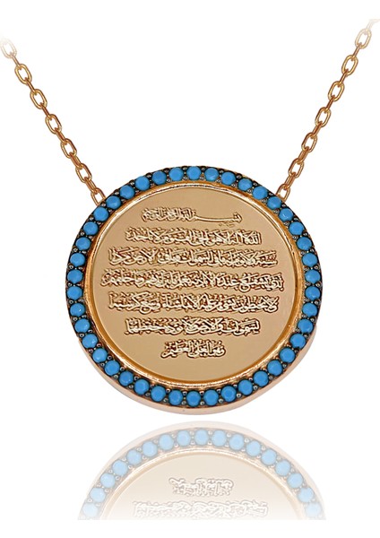 Dualı Kolye Turkuaz Taşlı Ayetel Kürsi Gümüş Kolye