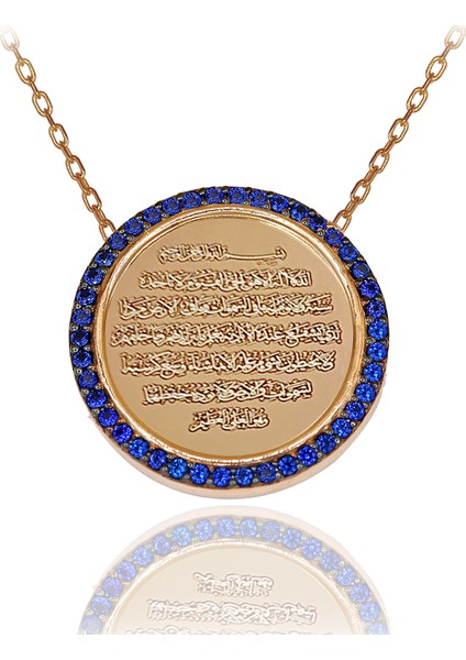 Dualı Kolye Safir Taşlı Ayetel Kürsi Gümüş Kolye