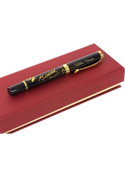 İsme Özel K. Atatürk Temalı Altın Rengi Işlemeli Roller Kalem​ Tasarım Kutulu