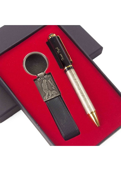 İsme Özel Kemal Atatürk Kabartmalı Tükenmez Kalem​ Ve Anahtarlık Seti