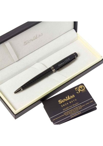 İsme Özel Kare Desenli Tükenmez Kalem Mat Siyah Honour38