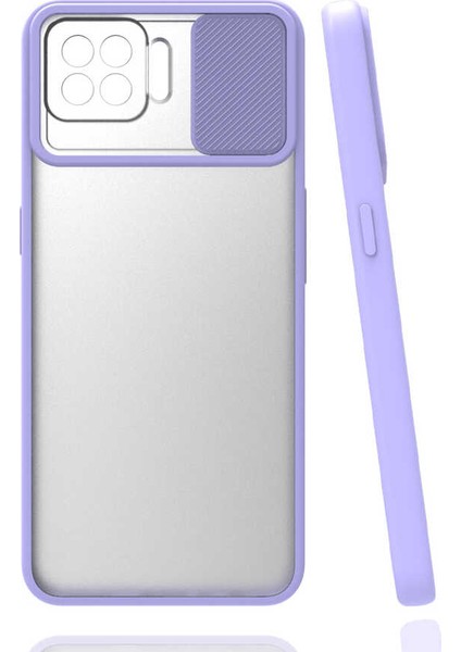 - Oppo Reno 4 Lite - Kılıf Slayt Sürgülü Arkası Buzlu Lensi Kapak - Lila - T16238