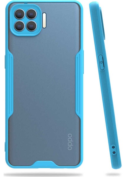 - Oppo Reno 4 Lite - Kılıf Kenarı Renkli Arkası Şeffaf Parfe Kapak - Mavi - T16243