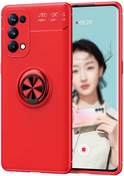 - Oppo Reno 5 Pro 5G - Kılıf Yüzüklü Karbon Ravel Silikon Kapak - Kırmızı - T16223