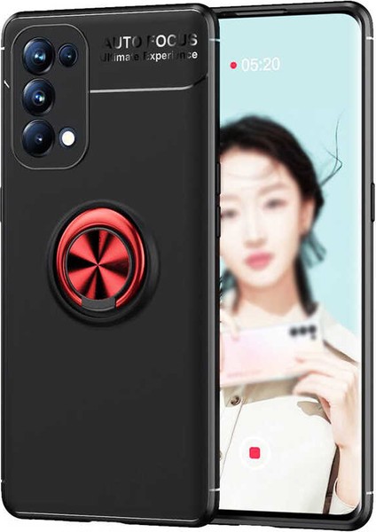 - Oppo Reno 5 Pro 5G - Kılıf Yüzüklü Karbon Ravel Silikon Kapak - Siyah-Kırmızı - T16223