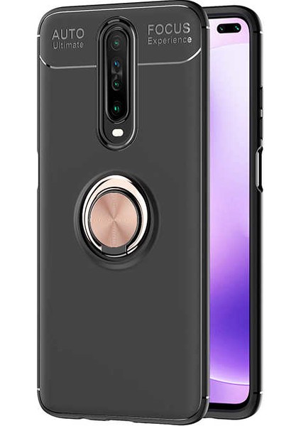 Xiaomi Poco X2 Kılıf Ultra Korumalı Yüzüklü Manyetik Ravel Silikon + Cam Ekran Koruyucu Rose