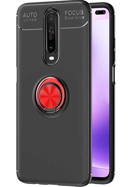 Xiaomi Poco X2 Kılıf Ultra Korumalı Yüzüklü Manyetik Ravel Silikon + Tam Kaplayan 6D Nano Ekran Koruyucu Siyah - Kırmızı