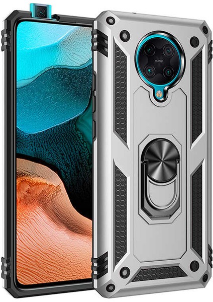 - Xiaomi Redmi K30 Pro - Kılıf Yüzüklü Zırh Tank Vega Kapak - Gri