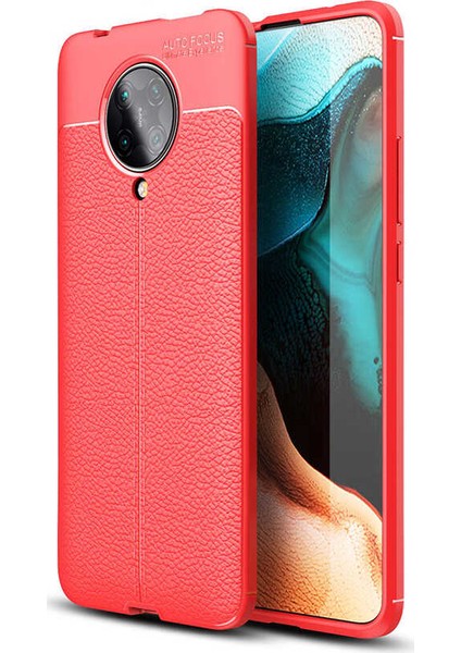 Xiaomi Redmi K30 Pro Kılıf Ultra Korumalı Deri Desenli Lüx Niss Silikon Kılıf + Tam Kaplayan 5D Cam Ekran Koruyucu Kırmızı