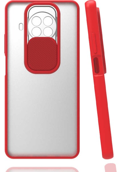 - Xiaomi Redmi Note 9 Pro 5G - Kılıf Slayt Sürgülü Arkası Buzlu Lensi Kapak - Kırmızı - T16242