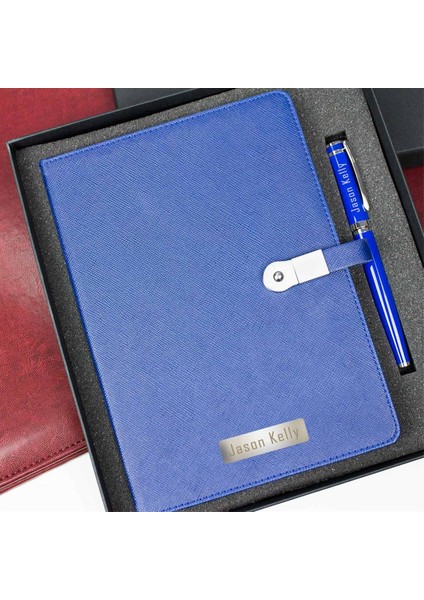 Hediye Rengi Kişiye Özel 16 Gb Hafızalı USb'li Defter Ve Kalem Seti Lacivert