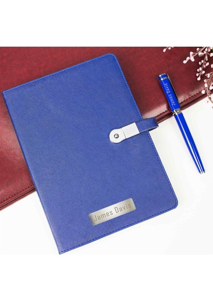 Hediye Rengi Kişiye Özel 16 Gb Hafızalı USb'li Defter Ve Kalem Seti Lacivert