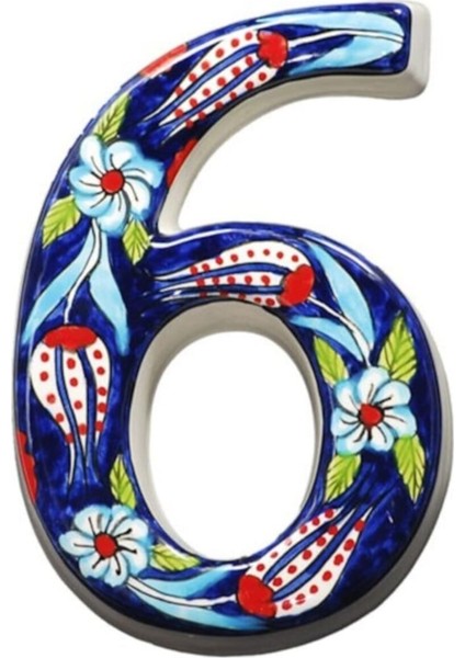 Seramik Lale Desende Kapı Numarası Lacivert 6