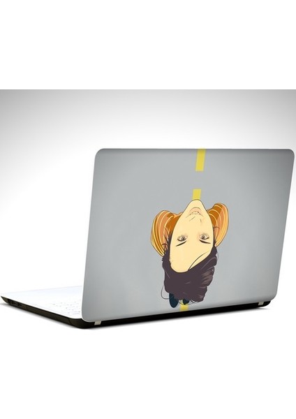 Dekolata Kız ve Yol Laptop Sticker