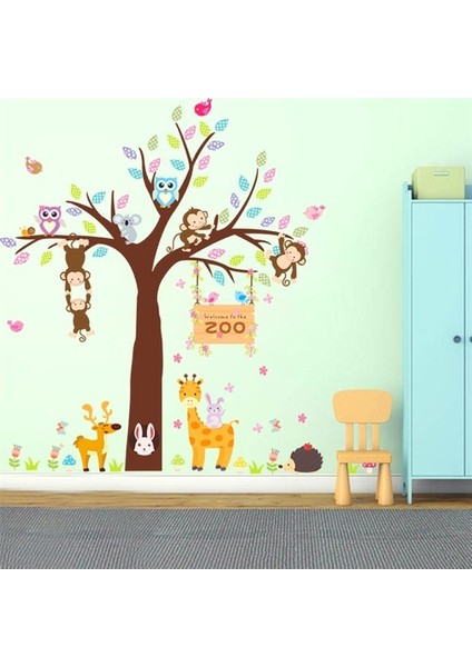 Kt Decoration Ağaç Maymunlar Hayvanlar Çocuk ve Bebek Odası Pvc Duvar Sticker