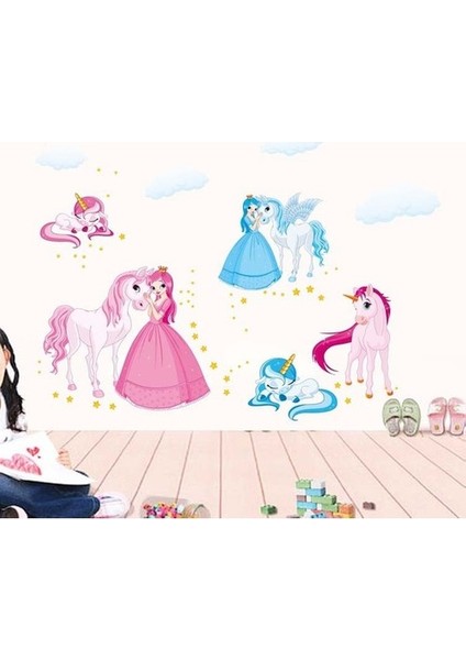 Kt Decoration Prenses Unicorn Tay Pony Bebek ve Çocuk Odası Pvc Duvar Sticker