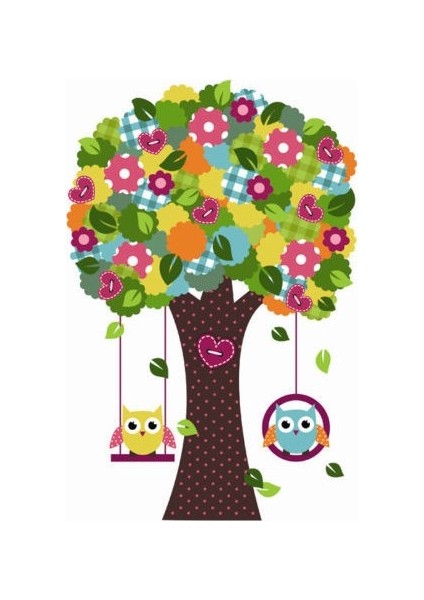 Kt Decoration Bebek ve Çocuk Odası Dekorasyonu Renkli Ağaç ve Baykuşlar Pvc Duvar Sticker Yapıştırma Dekor fiyatları