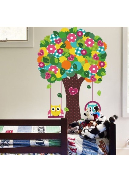 Kt Decoration Bebek ve Çocuk Odası Dekorasyonu Renkli Ağaç ve Baykuşlar Pvc Duvar Sticker Yapıştırma Dekor modelleri