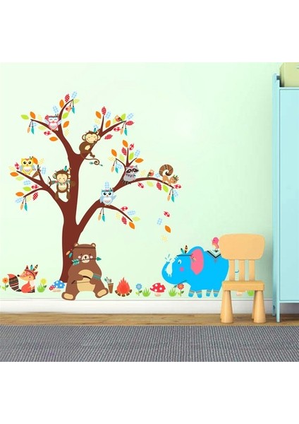 Kt Decoration Ayı Fil ve Ağaçta Hayvanlar Bebek ve Çocuk Odası Pvc Duvar Sticker