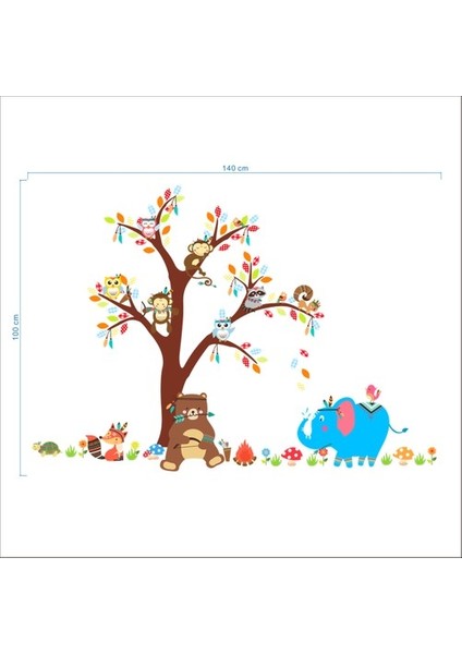 Kt Decoration Ayı Fil ve Ağaçta Hayvanlar Bebek ve Çocuk Odası Pvc Duvar Sticker