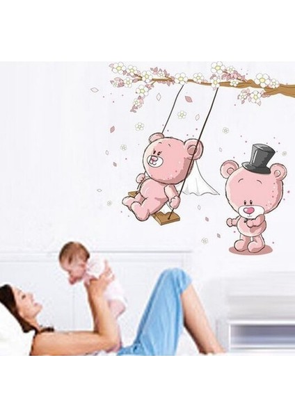 Kt Decoration Salıncakta Sallanan Sevimli Ayıcıklar Çocuk ve Bebek Odası Pvc Duvar Sticker
