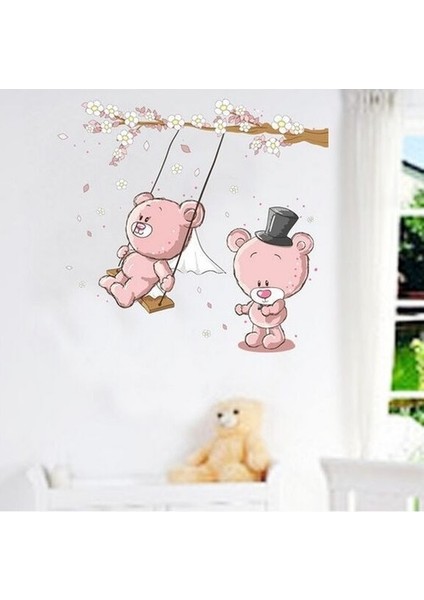 Kt Decoration Salıncakta Sallanan Sevimli Ayıcıklar Çocuk ve Bebek Odası Pvc Duvar Sticker fiyatları