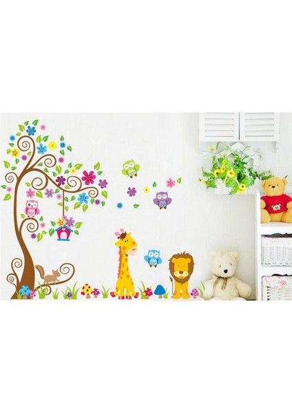 Kt Decoration Çocuk Odası Dekorasyonu Xl Dev Boyutlu Renkli Orman Hayvanları Kendinden Yapışkanlı Pvc Duvar Sticker