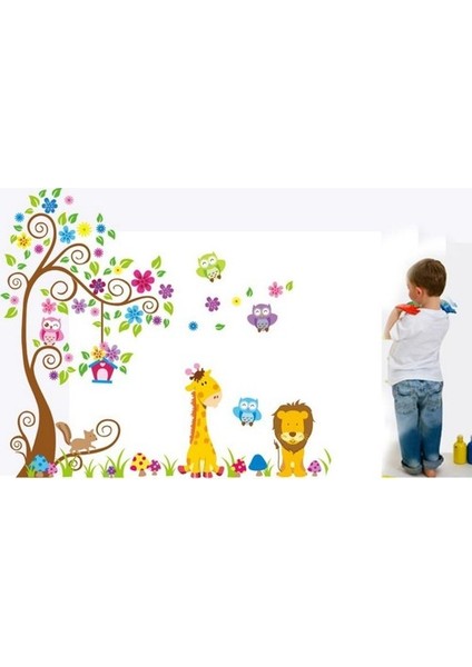 Kt Decoration Çocuk Odası Dekorasyonu Xl Dev Boyutlu Renkli Orman Hayvanları Kendinden Yapışkanlı Pvc Duvar Sticker