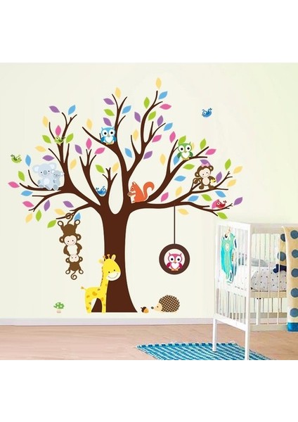 Kt Decoration Renkli Ağaç Maymun ve Baykuşlar Çocuk ve Bebek Odası Pvc Duvar Sticker fiyatları