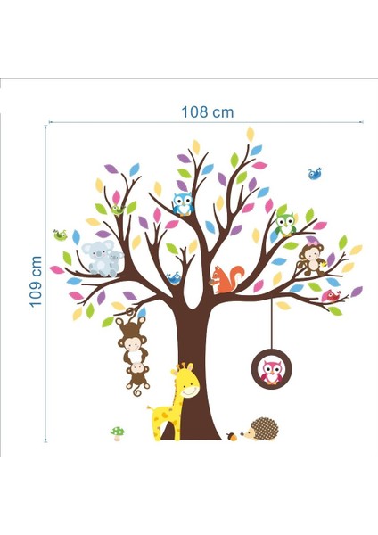 Kt Decoration Renkli Ağaç Maymun ve Baykuşlar Çocuk ve Bebek Odası Pvc Duvar Sticker fırsatları