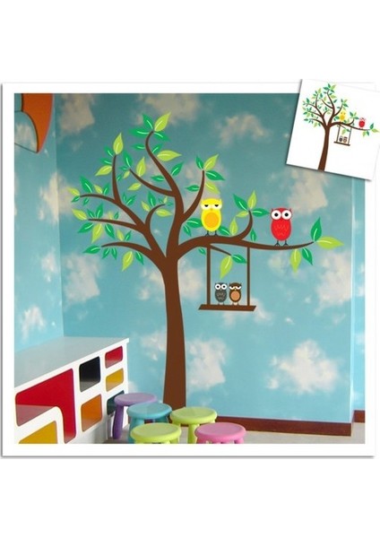 Kt Decoration Bebek ve Çocuk Odas Ağaç Salıncak Baykuşlar Pvc Duvar Sticker modelleri