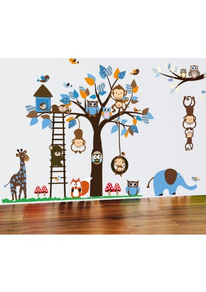Kt Decoration Çocuk Odası Dev Duvar Dekoru Orman Hayvanları ve Ağaç Xl 186 x 95 cm Pvc Duvar Sticker