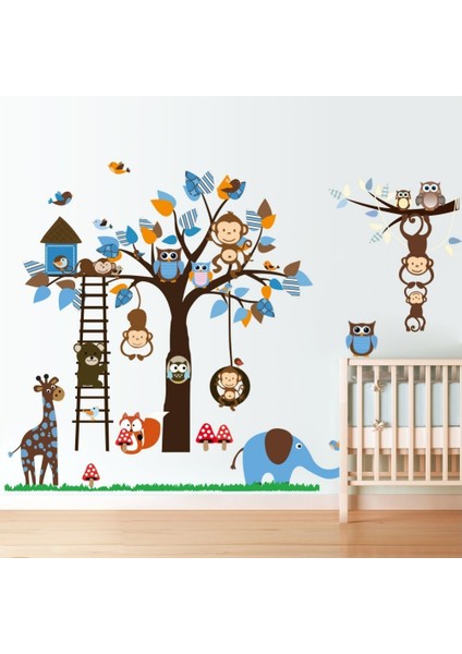 Kt Decoration Çocuk Odası Dev Duvar Dekoru Orman Hayvanları ve Ağaç Xl 186 x 95 cm Pvc Duvar Sticker