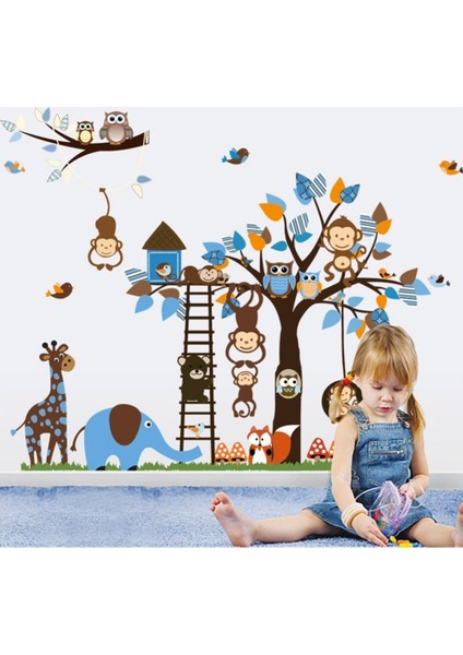 Kt Decoration Çocuk Odası Dev Duvar Dekoru Orman Hayvanları ve Ağaç Xl 186 x 95 cm Pvc Duvar Sticker