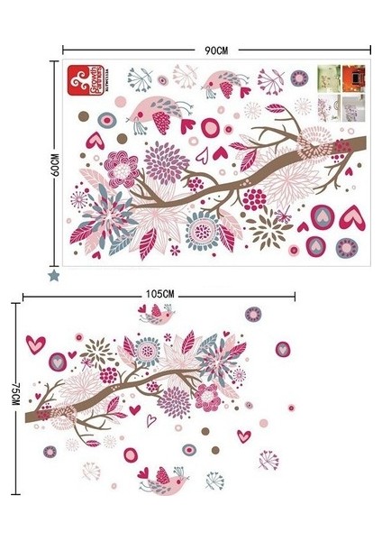 Kt Decoration Ağaç Kuş Çiçekler Pvc Duvar Sticker