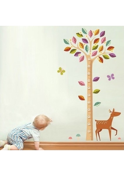 Kt Decoration Ağaç ve Yavru Ceylan Bebek ve Çocuk Odası Boy Ölçer Duvar Dekoru