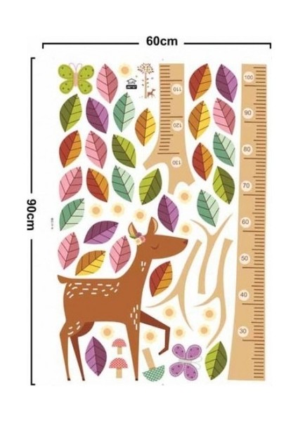 Kt Decoration Ağaç ve Yavru Ceylan Bebek ve Çocuk Odası Boy Ölçer Duvar Dekoru