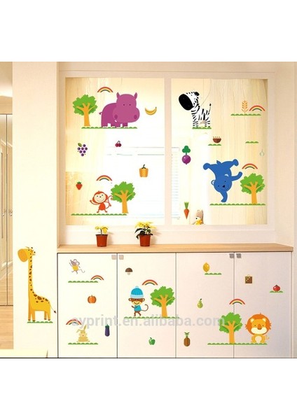 Kt Decoration Neşeli Hayvanlar Çocuk ve Bebek Odası Pvc Duvar Sticker
