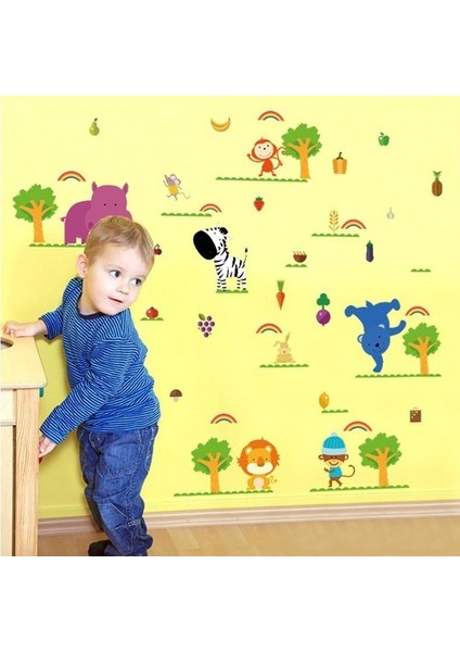 Kt Decoration Neşeli Hayvanlar Çocuk ve Bebek Odası Pvc Duvar Sticker