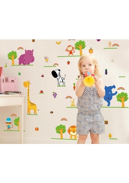 Kt Decoration Neşeli Hayvanlar Çocuk ve Bebek Odası Pvc Duvar Sticker